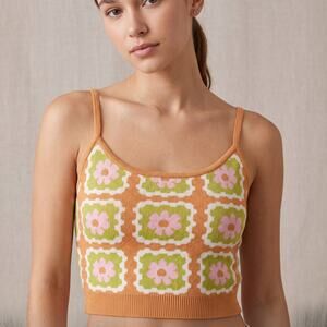 PacSun Women’s Knit Camisole Crop Top Floral Granny Square Retro Boho XS